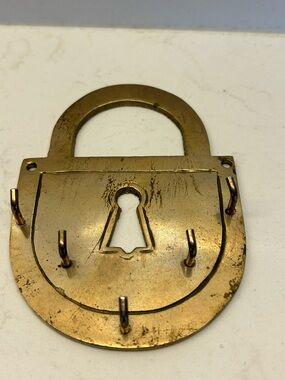 Vintage Brass Padlock Wall Hook Key Holder - 4 x 5 in, 5 hooks